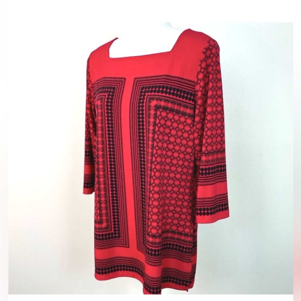 Christopher & Banks Red and Black Square Neck long Tunic